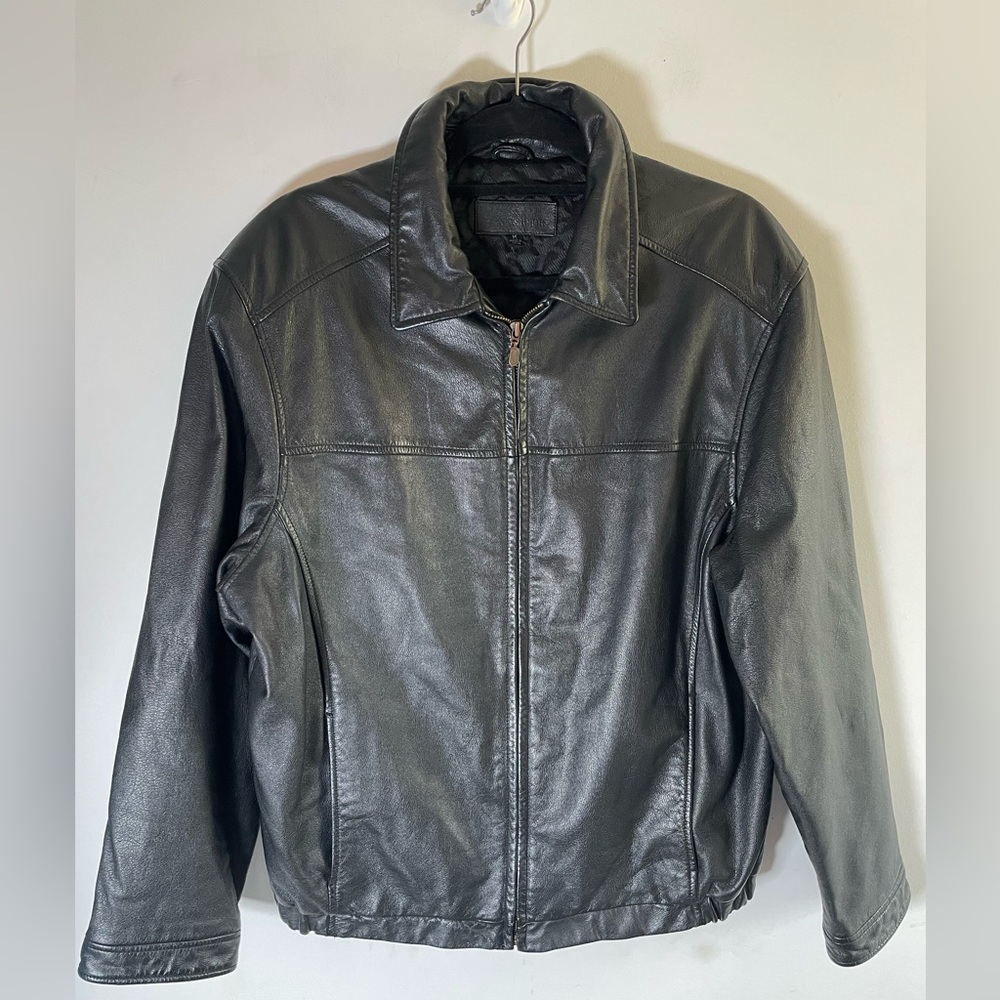 John Ashford Black Leather Men's Jacket EUC